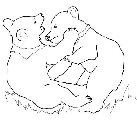 Grizzly Bear Cubs Playing Coloring Page